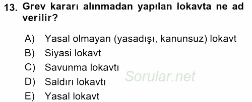 Endüstri İlişkileri 2017 - 2018 Dönem Sonu Sınavı 13.Soru