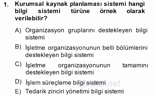 Muhasebede Bilgi Yönetimi 2013 - 2014 Dönem Sonu Sınavı 1.Soru