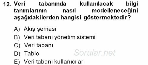 Muhasebede Bilgi Yönetimi 2013 - 2014 Dönem Sonu Sınavı 12.Soru