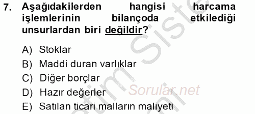 Muhasebede Bilgi Yönetimi 2013 - 2014 Dönem Sonu Sınavı 7.Soru