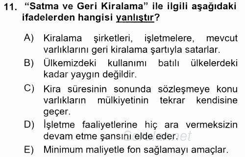 Dış Ticaretin Finansmanı ve Teşviki 2016 - 2017 Dönem Sonu Sınavı 11.Soru