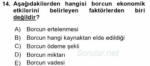 Devlet Borçları 2016 - 2017 Ara Sınavı 14.Soru