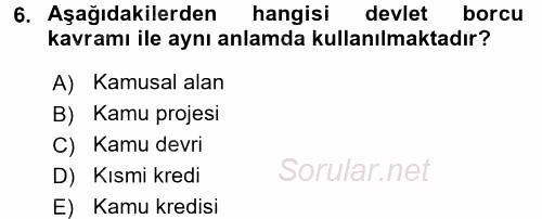 Devlet Borçları 2016 - 2017 Ara Sınavı 6.Soru