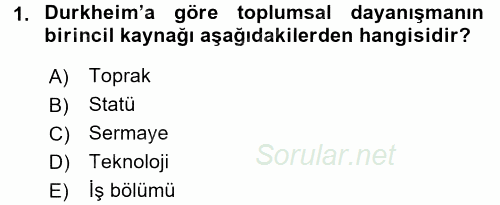 Çalışma Sosyolojisi 2016 - 2017 3 Ders Sınavı 1.Soru