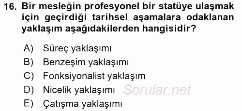 Çalışma Sosyolojisi 2016 - 2017 3 Ders Sınavı 16.Soru