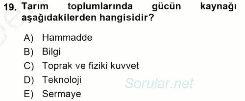 Çalışma Sosyolojisi 2016 - 2017 3 Ders Sınavı 19.Soru