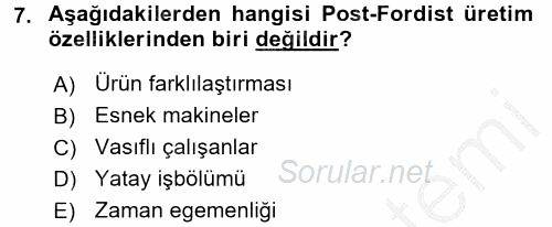 Çalışma Sosyolojisi 2016 - 2017 3 Ders Sınavı 7.Soru