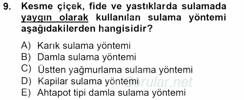 Örtü Altı Üretim Sistemleri 2013 - 2014 Ara Sınavı 9.Soru