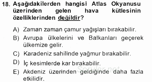 Tarımsal Meteoroloji 2014 - 2015 Dönem Sonu Sınavı 18.Soru