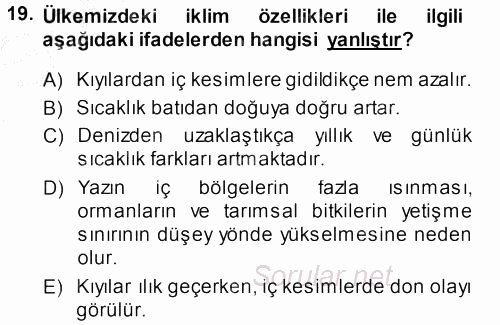 Tarımsal Meteoroloji 2014 - 2015 Dönem Sonu Sınavı 19.Soru