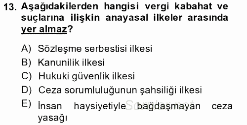 Vergi Hukuku 2014 - 2015 Tek Ders Sınavı 13.Soru