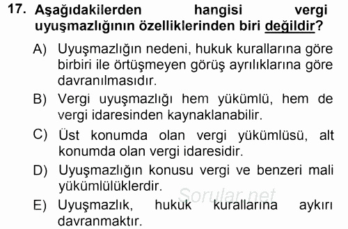 Vergi Hukuku 2014 - 2015 Tek Ders Sınavı 17.Soru