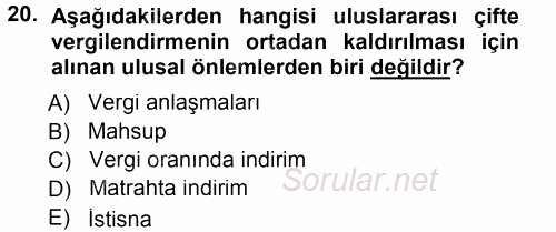 Vergi Hukuku 2014 - 2015 Tek Ders Sınavı 20.Soru