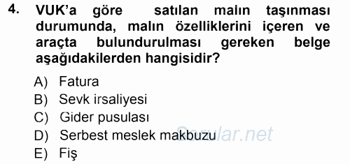 Vergi Hukuku 2014 - 2015 Tek Ders Sınavı 4.Soru