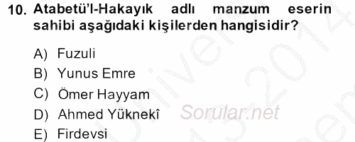 İlk Müslüman Türk Devletleri 2013 - 2014 Dönem Sonu Sınavı 10.Soru