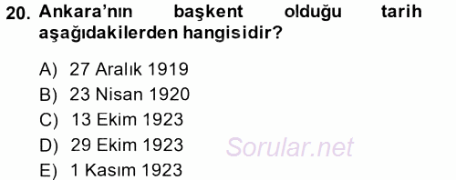 Atatürk İlkeleri Ve İnkılap Tarihi 1 2014 - 2015 Dönem Sonu Sınavı 20.Soru