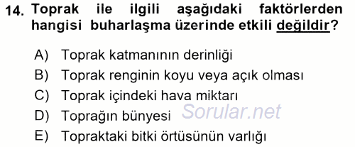 Tarımsal Meteoroloji 2017 - 2018 Ara Sınavı 14.Soru