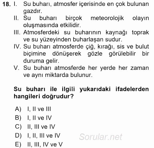 Tarımsal Meteoroloji 2017 - 2018 Ara Sınavı 18.Soru