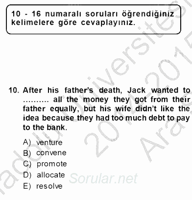 Okuma Ve Yazma Becerileri 1 2014 - 2015 Ara Sınavı 10.Soru