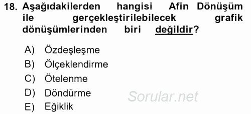 Coğrafi Bilgi Sistemleri 2015 - 2016 Dönem Sonu Sınavı 18.Soru