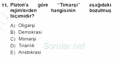 İlkçağ Felsefesi 2013 - 2014 Dönem Sonu Sınavı 11.Soru