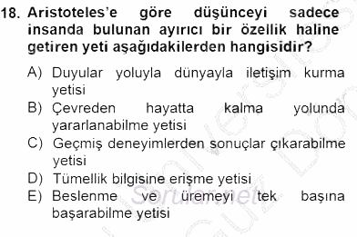 İlkçağ Felsefesi 2013 - 2014 Dönem Sonu Sınavı 18.Soru