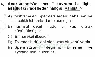 İlkçağ Felsefesi 2013 - 2014 Dönem Sonu Sınavı 4.Soru