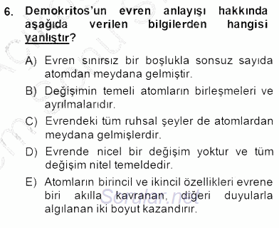 İlkçağ Felsefesi 2013 - 2014 Dönem Sonu Sınavı 6.Soru