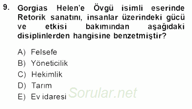 İlkçağ Felsefesi 2013 - 2014 Dönem Sonu Sınavı 9.Soru