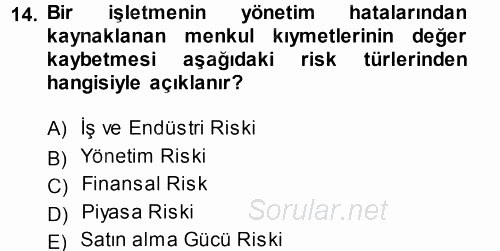 Finansal Ekonomi 2014 - 2015 Tek Ders Sınavı 14.Soru