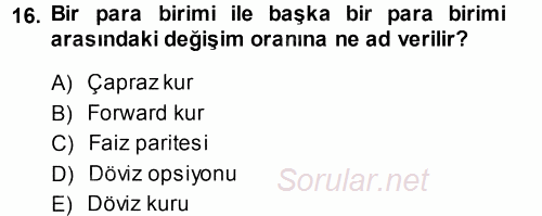 Finansal Ekonomi 2014 - 2015 Tek Ders Sınavı 16.Soru