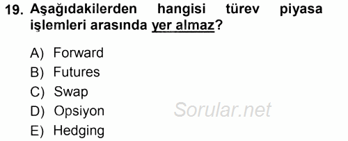 Finansal Ekonomi 2014 - 2015 Tek Ders Sınavı 19.Soru