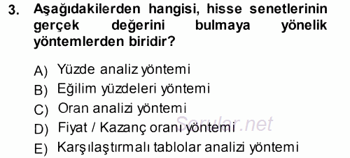 Finansal Ekonomi 2014 - 2015 Tek Ders Sınavı 3.Soru