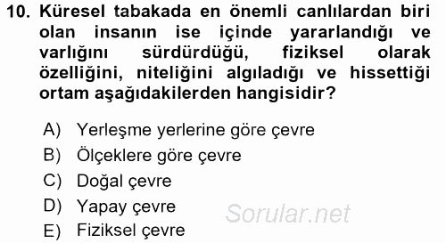 Doğal Kaynaklar ve Çevre Ekonomisi 2017 - 2018 Ara Sınavı 10.Soru