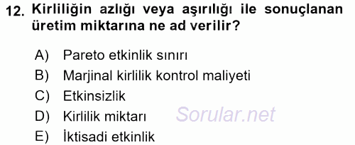 Doğal Kaynaklar ve Çevre Ekonomisi 2017 - 2018 Ara Sınavı 12.Soru