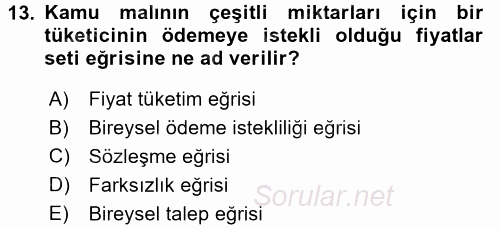 Doğal Kaynaklar ve Çevre Ekonomisi 2017 - 2018 Ara Sınavı 13.Soru