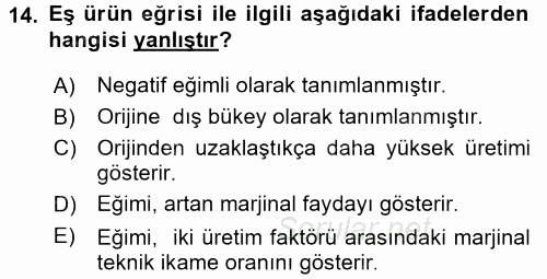 Doğal Kaynaklar ve Çevre Ekonomisi 2017 - 2018 Ara Sınavı 14.Soru