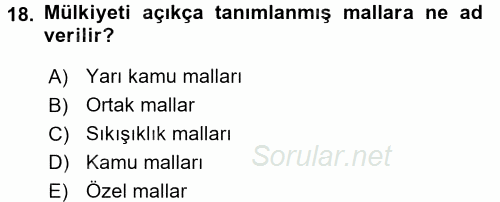Doğal Kaynaklar ve Çevre Ekonomisi 2017 - 2018 Ara Sınavı 18.Soru