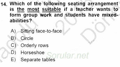 Özel Öğretim Yöntemleri 2015 - 2016 Dönem Sonu Sınavı 14.Soru
