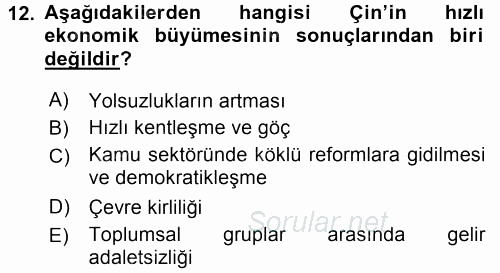 Gelişmekte Olan Ülkelerde Siyaset 2015 - 2016 Dönem Sonu Sınavı 12.Soru