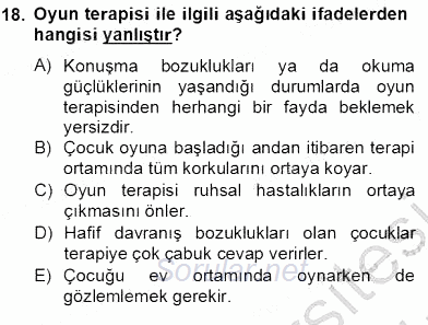 Çocukta Oyun Gelişimi 2012 - 2013 Dönem Sonu Sınavı 18.Soru
