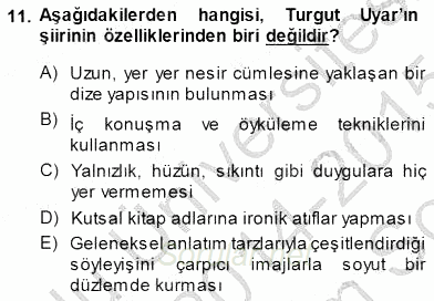 Cumhuriyet Dönemi Türk Şiiri 2014 - 2015 Dönem Sonu Sınavı 11.Soru