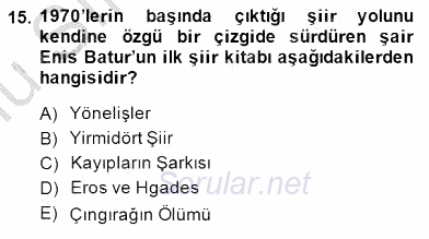 Cumhuriyet Dönemi Türk Şiiri 2014 - 2015 Dönem Sonu Sınavı 15.Soru
