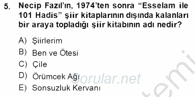 Cumhuriyet Dönemi Türk Şiiri 2014 - 2015 Dönem Sonu Sınavı 5.Soru