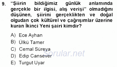 Cumhuriyet Dönemi Türk Şiiri 2014 - 2015 Dönem Sonu Sınavı 9.Soru