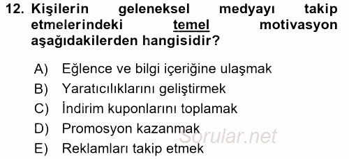 Medya Planlama 2016 - 2017 Dönem Sonu Sınavı 12.Soru