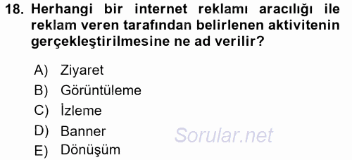 Medya Planlama 2016 - 2017 Dönem Sonu Sınavı 18.Soru