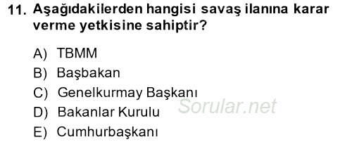 Türk Anayasa Hukuku 2014 - 2015 Dönem Sonu Sınavı 11.Soru