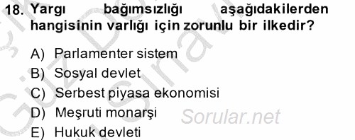 Türk Anayasa Hukuku 2014 - 2015 Dönem Sonu Sınavı 18.Soru