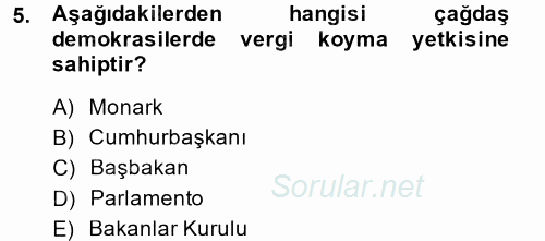 Türk Anayasa Hukuku 2014 - 2015 Dönem Sonu Sınavı 5.Soru